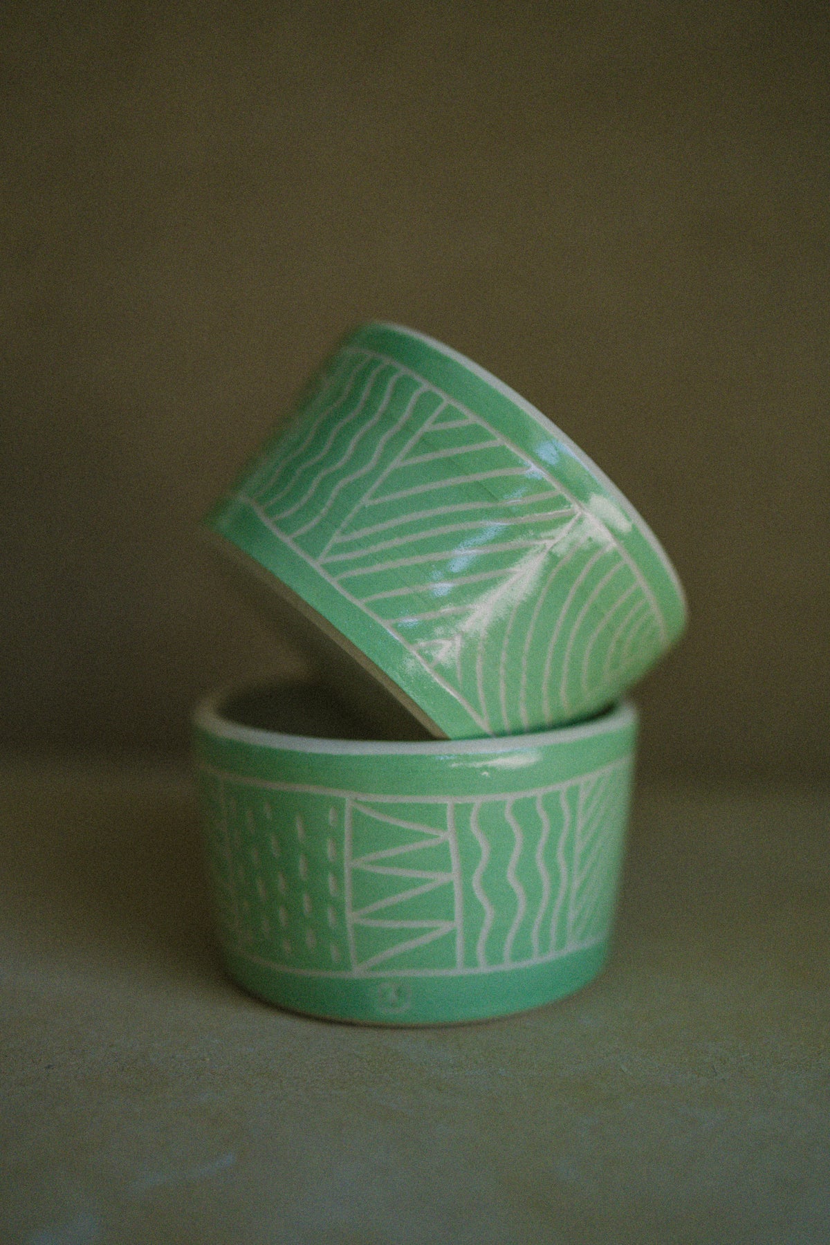 Sgraffito Cup Set — Pistachio Green (Two Pieces)