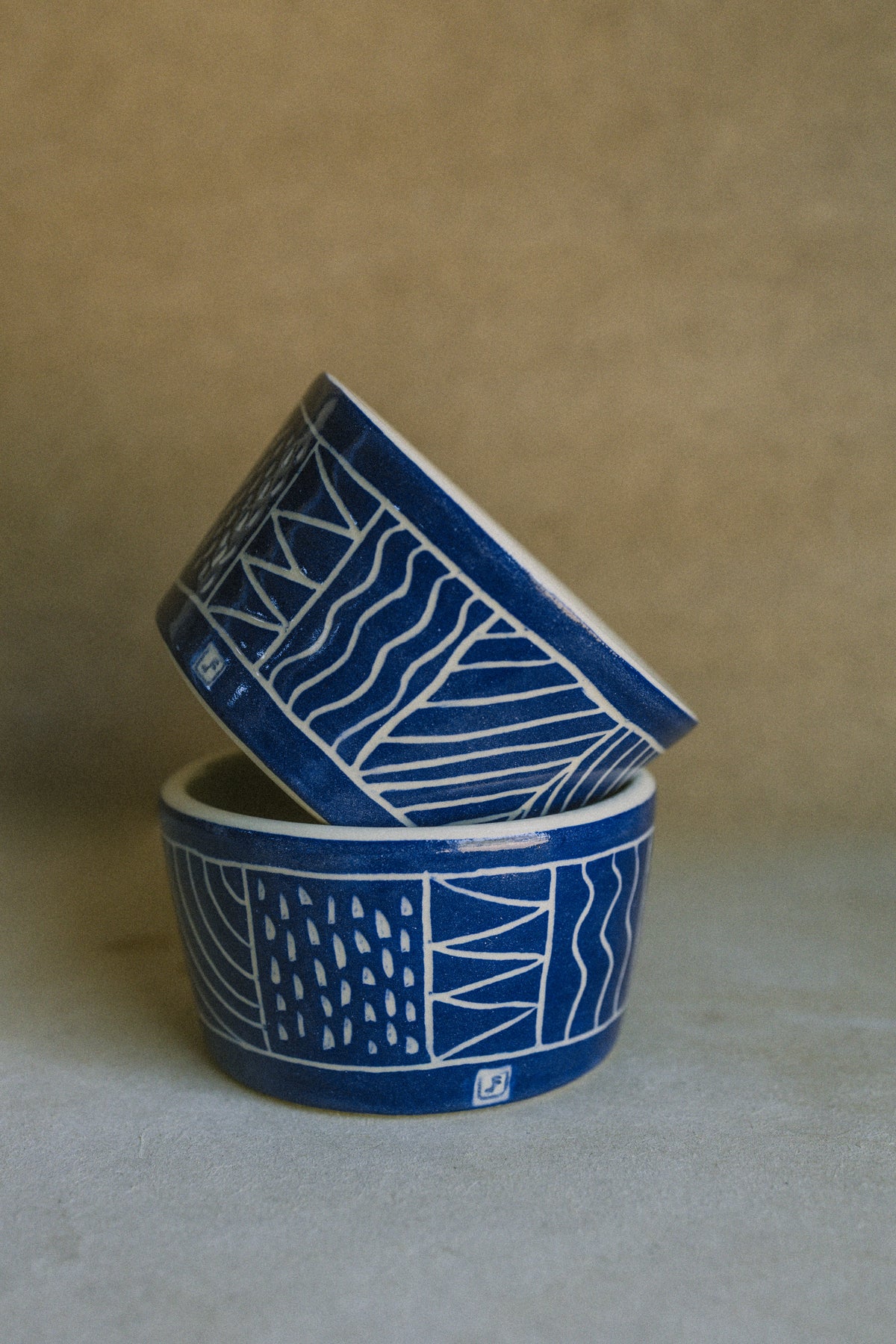 Sgraffito Cup Set — Blue (Two Pieces)