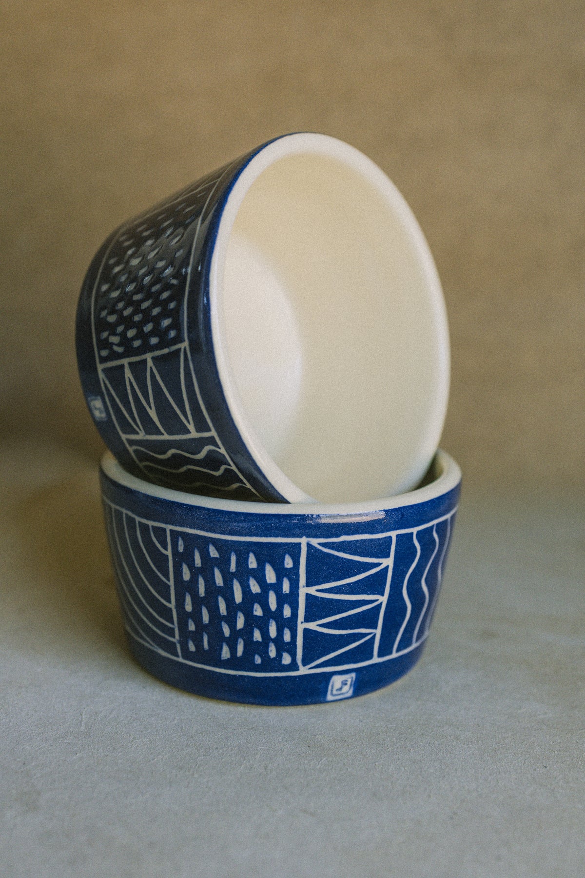 Sgraffito Cup Set — Blue (Two Pieces)